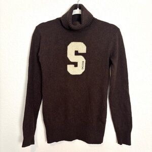 Sacoor Brothers Lambswool Chocolate Brown Turtleneck Sweater Medium Heritage